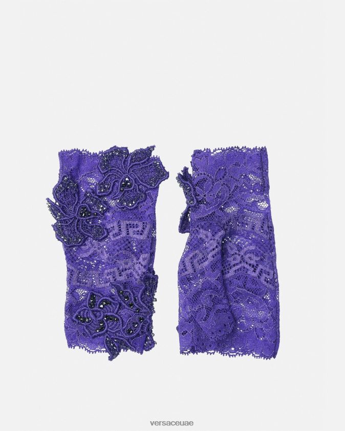 نحيف قفازات دانتيل مطرزة بدون أصابع Versace البنفسجي 0FVD2J915 مُكَمِّلات