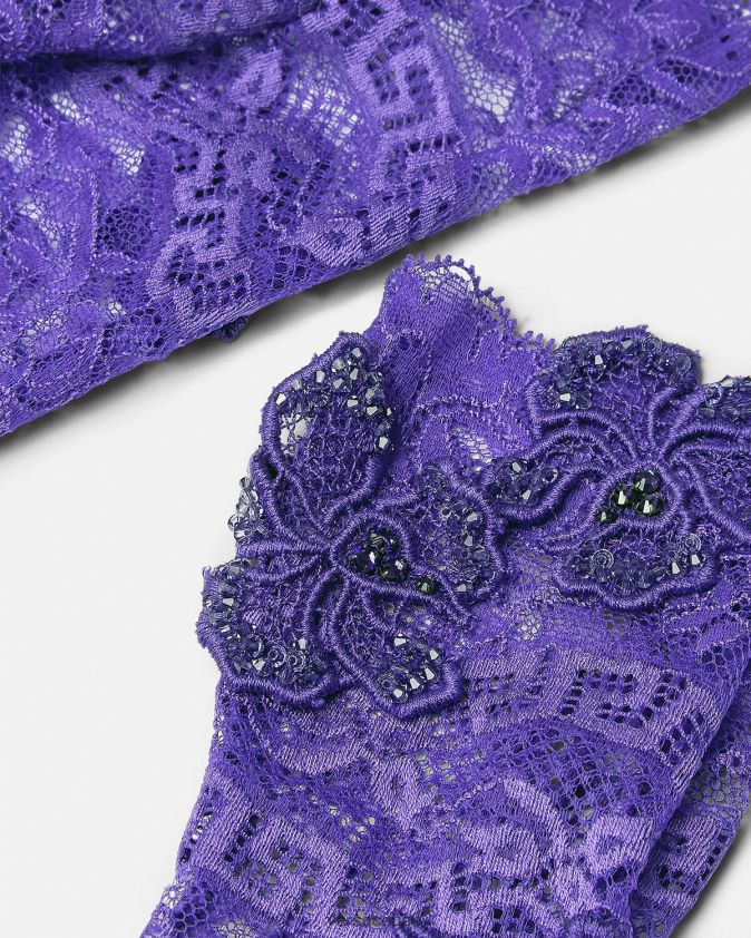 نحيف قفازات دانتيل مطرزة بدون أصابع Versace البنفسجي 0FVD2J915 مُكَمِّلات