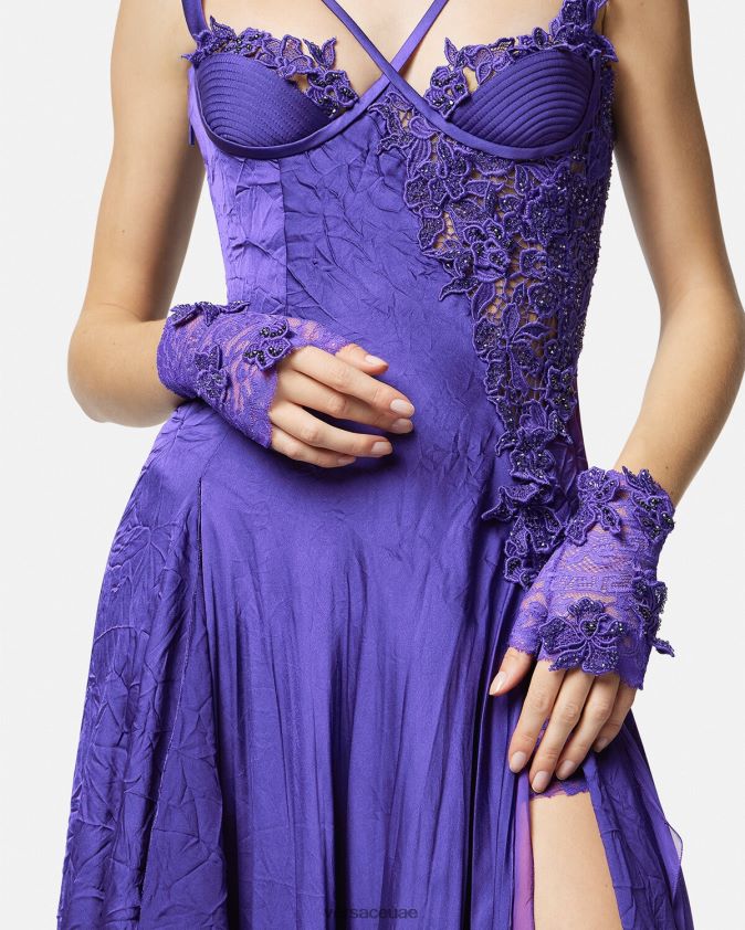 نحيف قفازات دانتيل مطرزة بدون أصابع Versace البنفسجي 0FVD2J915 مُكَمِّلات