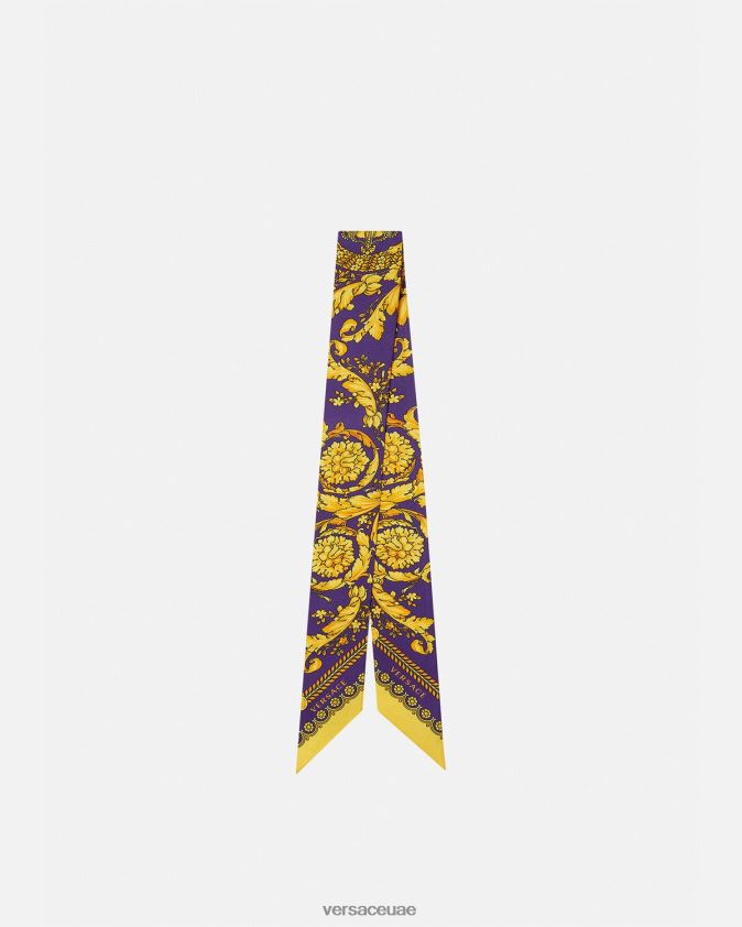 نحيف ربطة عنق من الحرير الباروكي Versace البنفسجي والذهبي 0FVD2J916 مُكَمِّلات