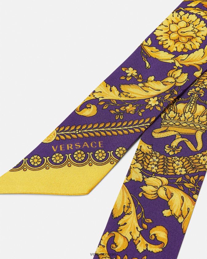 نحيف ربطة عنق من الحرير الباروكي Versace البنفسجي والذهبي 0FVD2J916 مُكَمِّلات