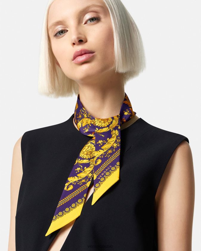نحيف ربطة عنق من الحرير الباروكي Versace البنفسجي والذهبي 0FVD2J916 مُكَمِّلات