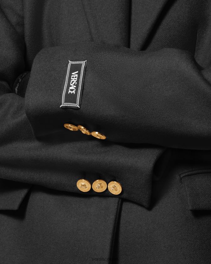 نحيف ميدوسا معطف طويل من الصوف Versace أسود 0FVD2J91 ملابس
