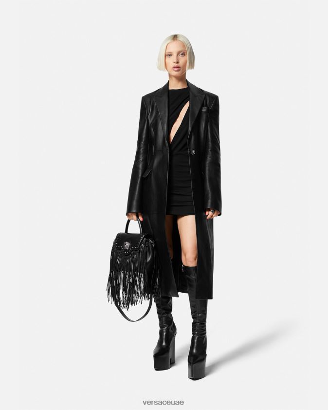 نحيف معطف طويل من جلد ميدوسا Versace أسود 0FVD2J92 ملابس