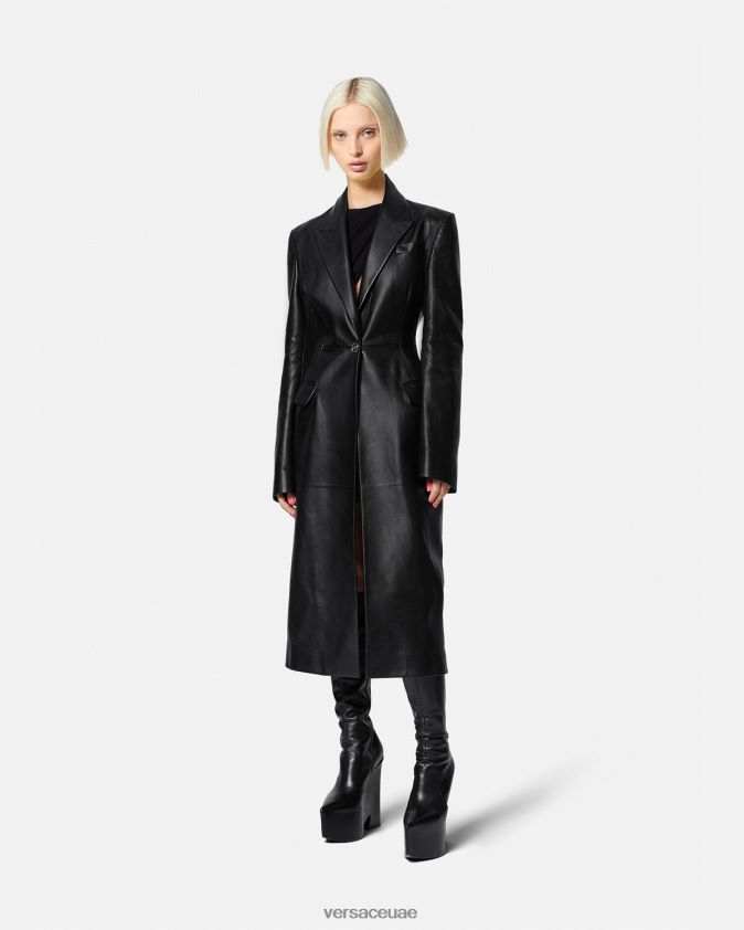 نحيف معطف طويل من جلد ميدوسا Versace أسود 0FVD2J92 ملابس