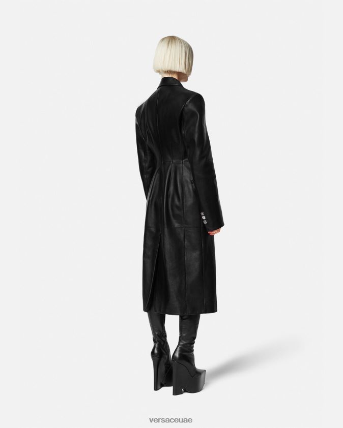 نحيف معطف طويل من جلد ميدوسا Versace أسود 0FVD2J92 ملابس