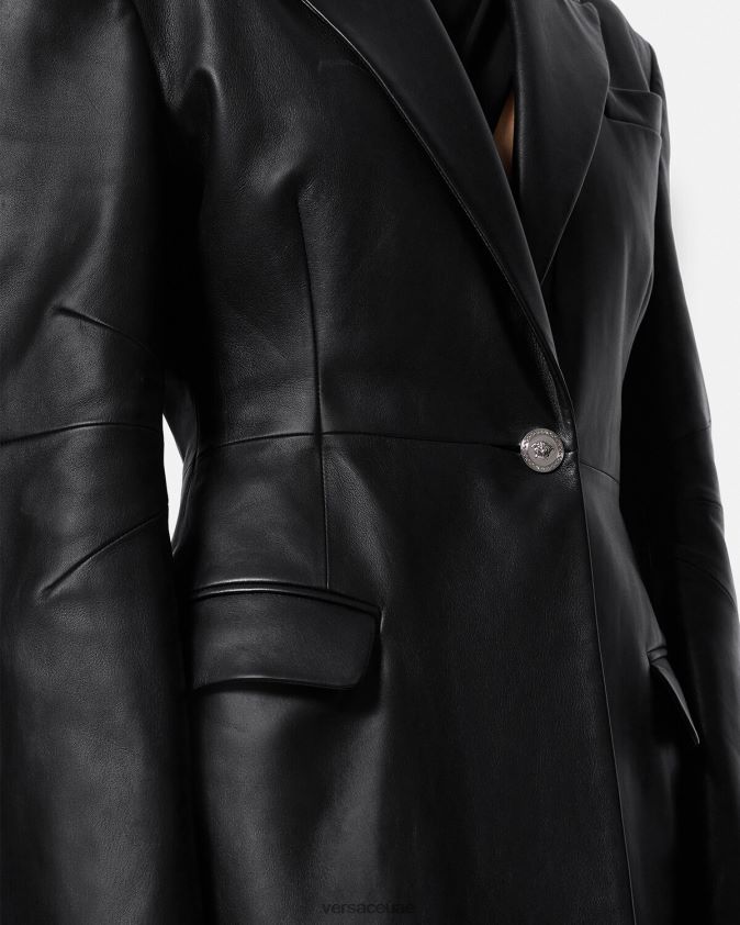 نحيف معطف طويل من جلد ميدوسا Versace أسود 0FVD2J92 ملابس
