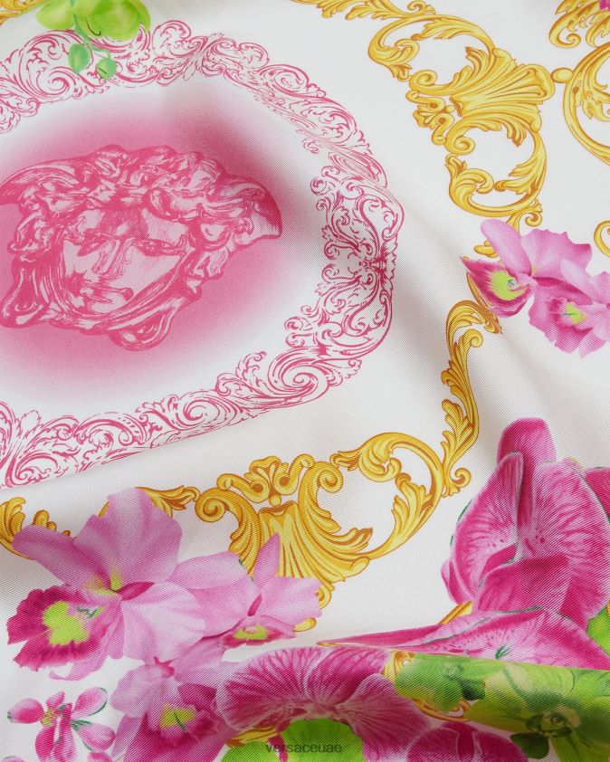 نحيف ميدوسا أوركيد فولارد حرير كبير Versace الأبيض والطباعة 0FVD2J930 مُكَمِّلات