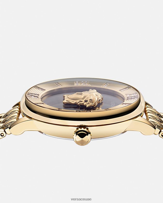 نحيف ساعة لا ميدوسا الماسية Versace الذهب الأسود 0FVD2J962 مُكَمِّلات