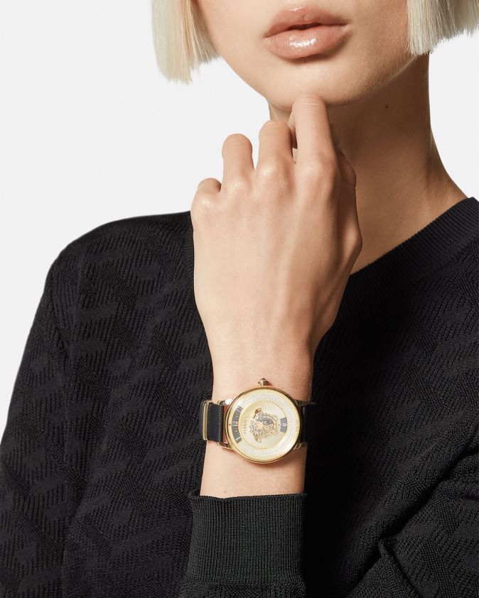 نحيف ساعة ميدوسا أيقونة الماس Versace الذهب الأسود 0FVD2J963 مُكَمِّلات