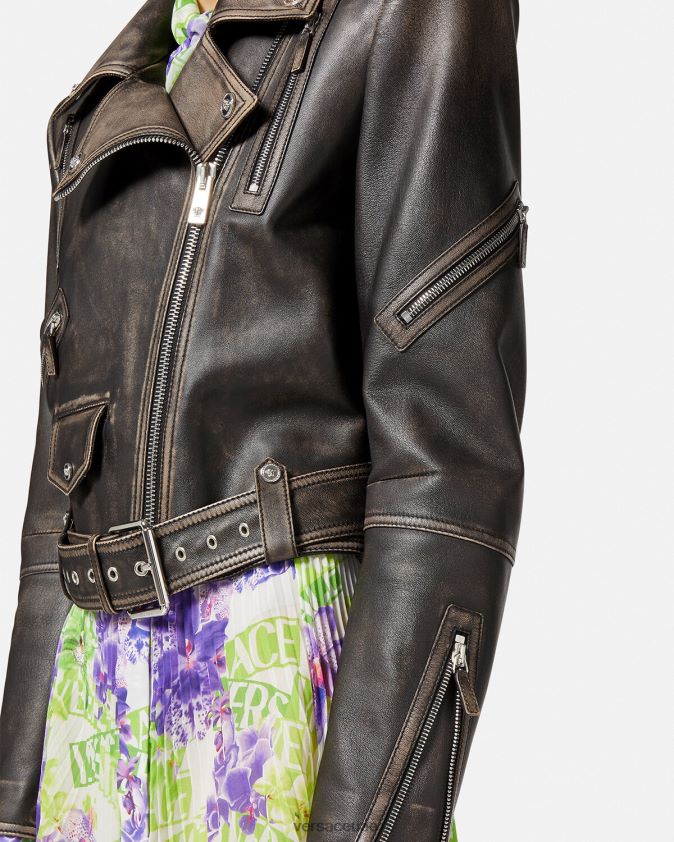 نحيف سترة جلدية مصقولة من طراز باروكو Versace رمادي 0FVD2J98 ملابس