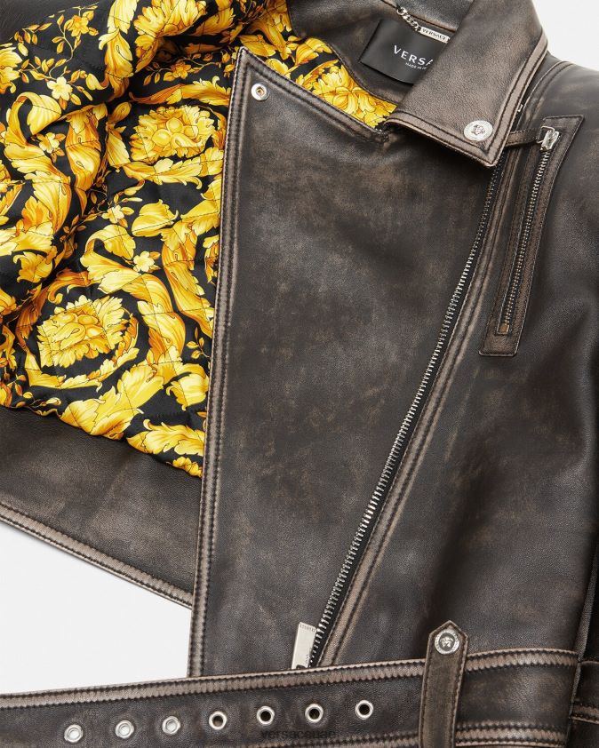 نحيف سترة جلدية مصقولة من طراز باروكو Versace رمادي 0FVD2J98 ملابس