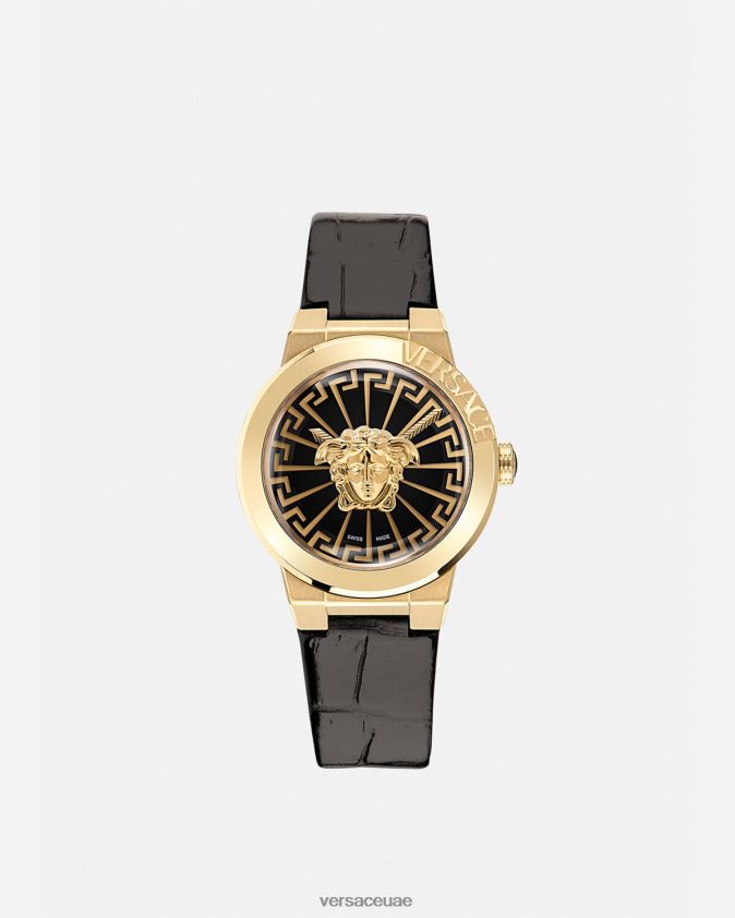 نحيف ساعة ميدوسا اللانهائية Versace الذهب الأسود 0FVD2J995 مُكَمِّلات