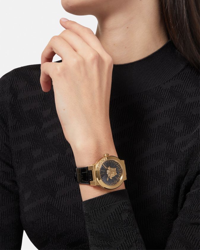 نحيف ساعة ميدوسا اللانهائية Versace الذهب الأسود 0FVD2J995 مُكَمِّلات