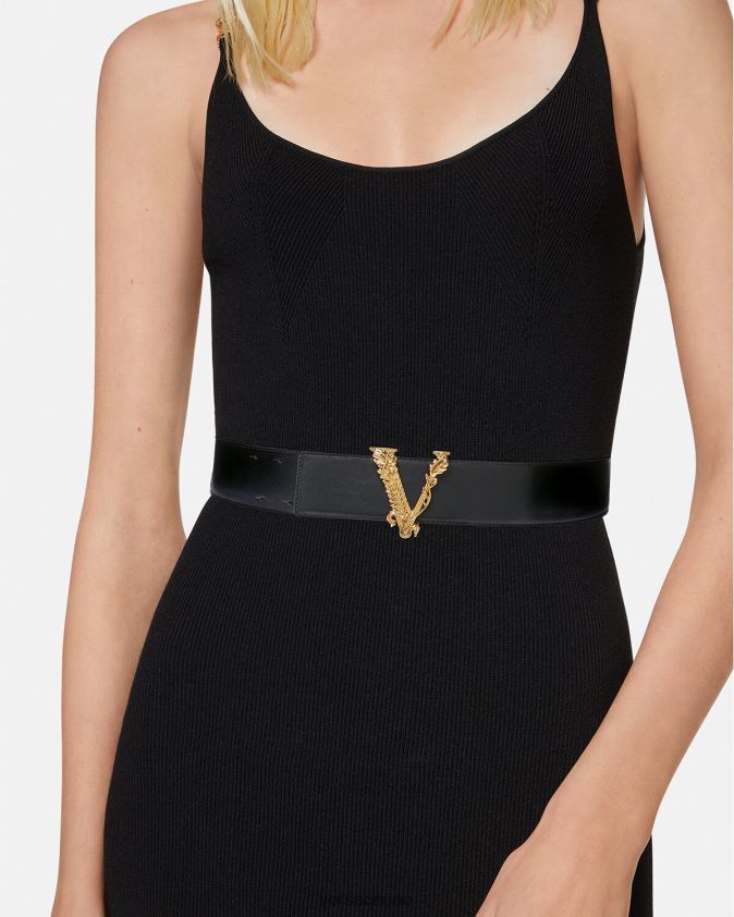 نحيف حزام جلد عريض من Virtus Versace أسود 0FVD2J541 مُكَمِّلات