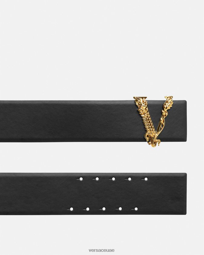 نحيف حزام جلد عريض من Virtus Versace أسود 0FVD2J542 مُكَمِّلات