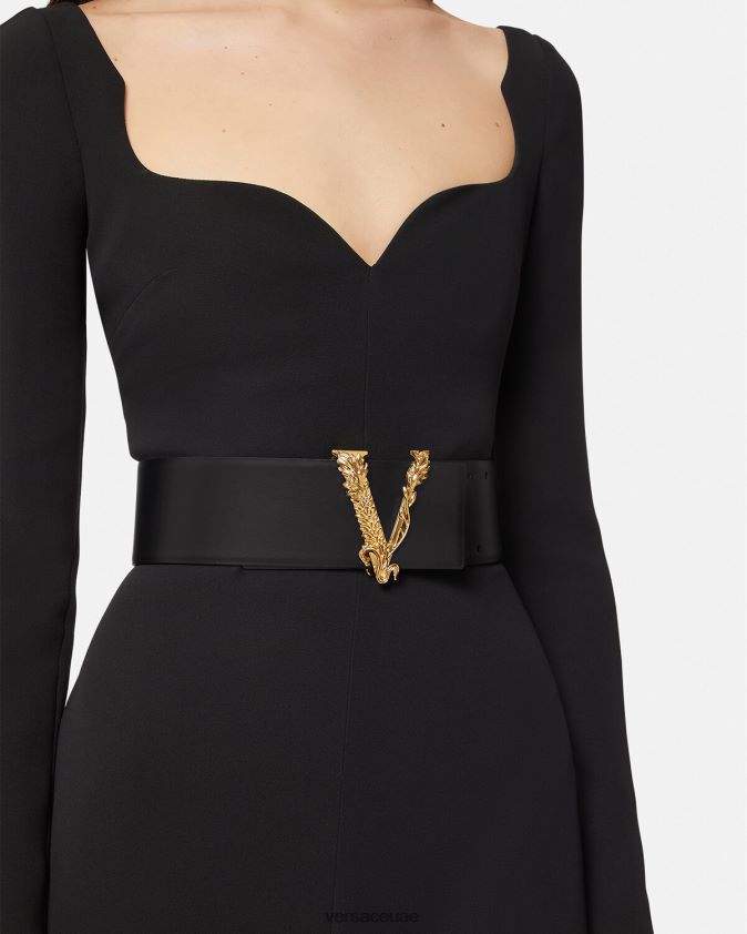 نحيف حزام جلد عريض من Virtus Versace أسود 0FVD2J542 مُكَمِّلات