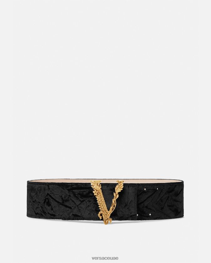 نحيف حزام مخملي عريض من Virtus Versace أسود 0FVD2J553 مُكَمِّلات