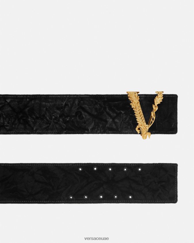 نحيف حزام مخملي عريض من Virtus Versace أسود 0FVD2J553 مُكَمِّلات