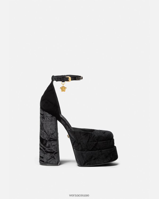 نحيف حذاء ميدوسا إيفيتاس ذو نعل سميك مخملي Versace أسود 0FVD2J428 حذاء