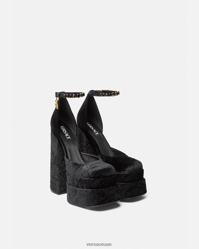 نحيف حذاء ميدوسا إيفيتاس ذو نعل سميك مخملي Versace أسود 0FVD2J428 حذاء