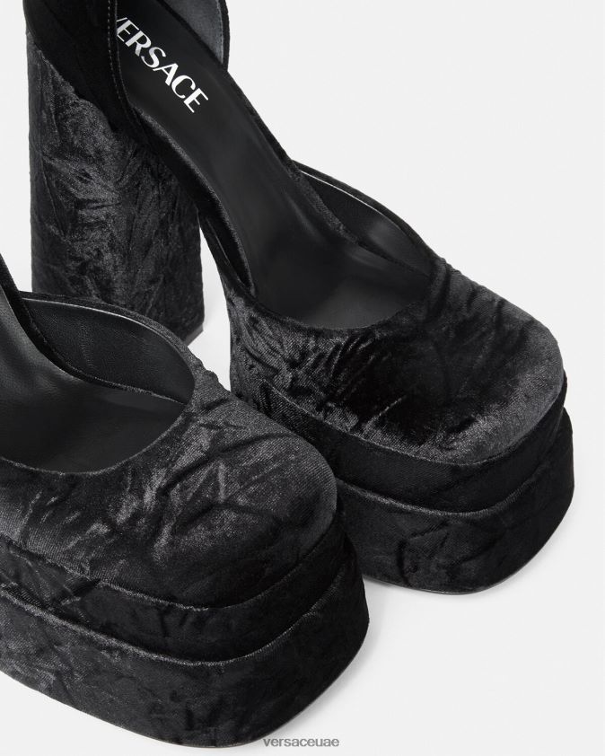 نحيف حذاء ميدوسا إيفيتاس ذو نعل سميك مخملي Versace أسود 0FVD2J428 حذاء