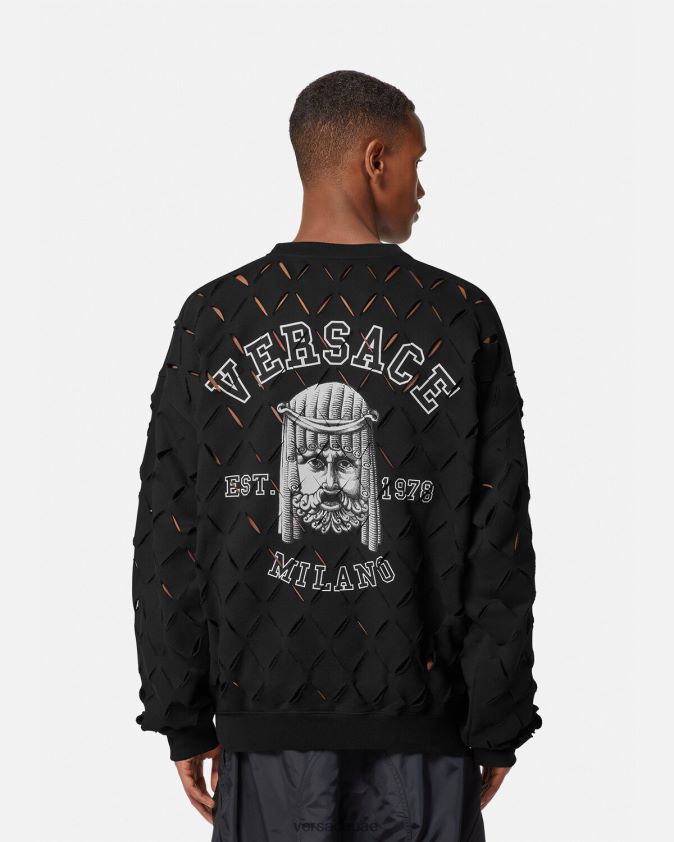 رجال سويت شيرت بشعار slashed la maschera Versace أسود 0FVD2J1422 ملابس