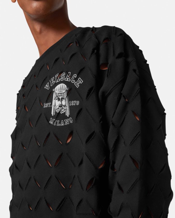 رجال سويت شيرت بشعار slashed la maschera Versace أسود 0FVD2J1422 ملابس